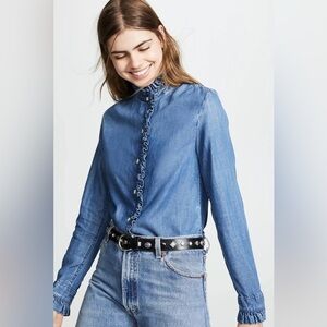 FRAME | Springfield ruffle denim top | size medium